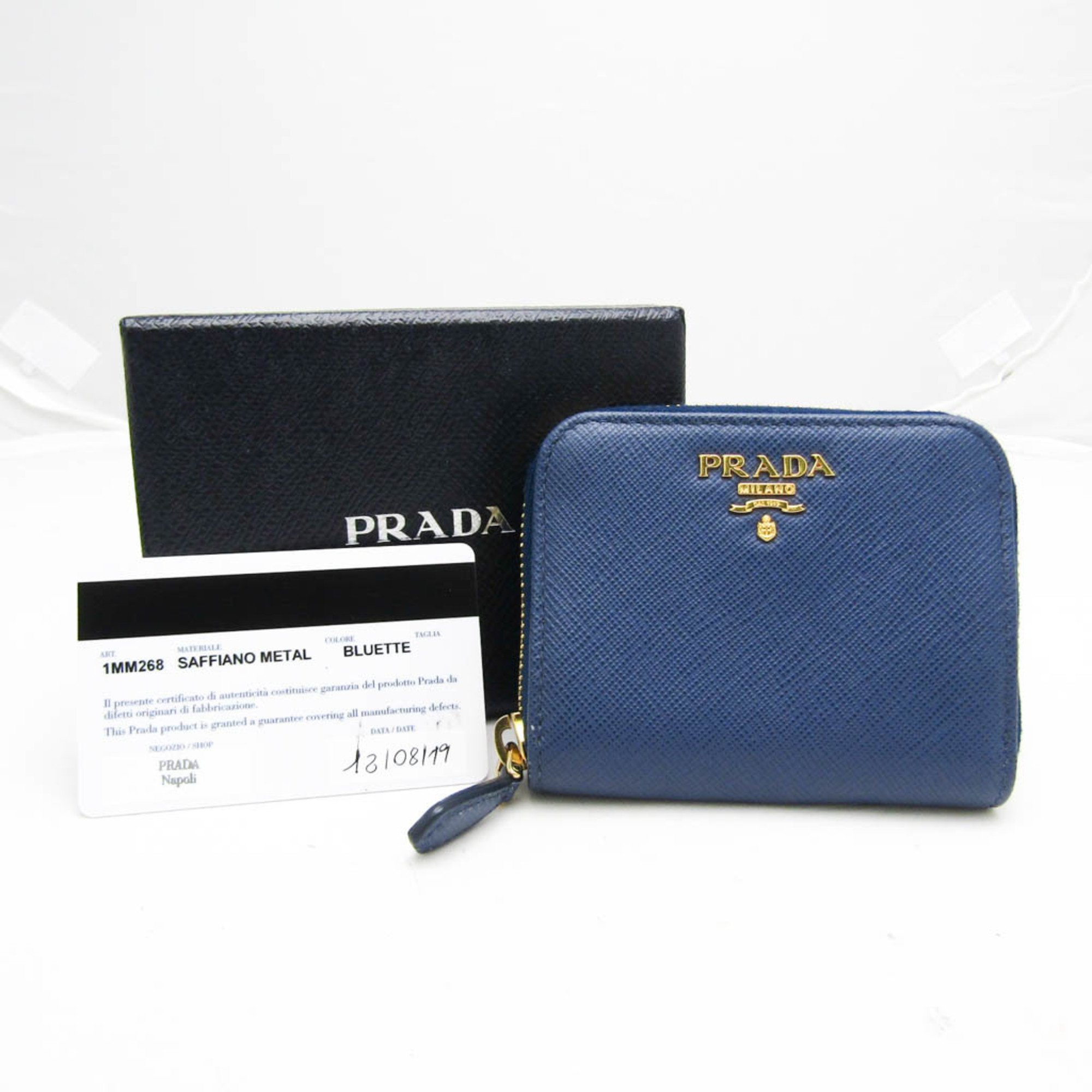 Prada SAFFIANO METAL 1MM268 Women's Leather Coin Purse/coin Case Blue