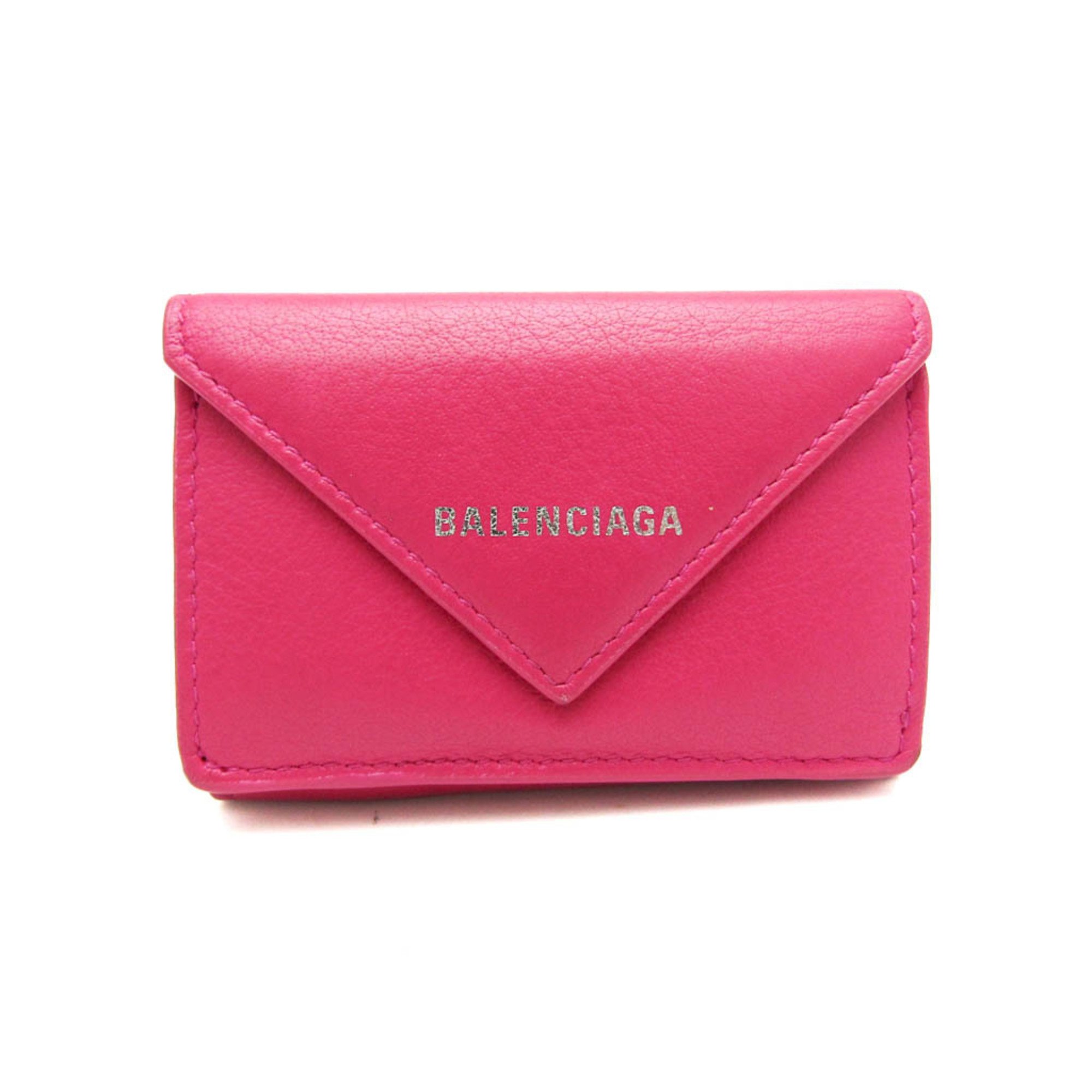 Balenciaga Paper Mini 391446 Women's Leather Wallet (tri-fold) Pink