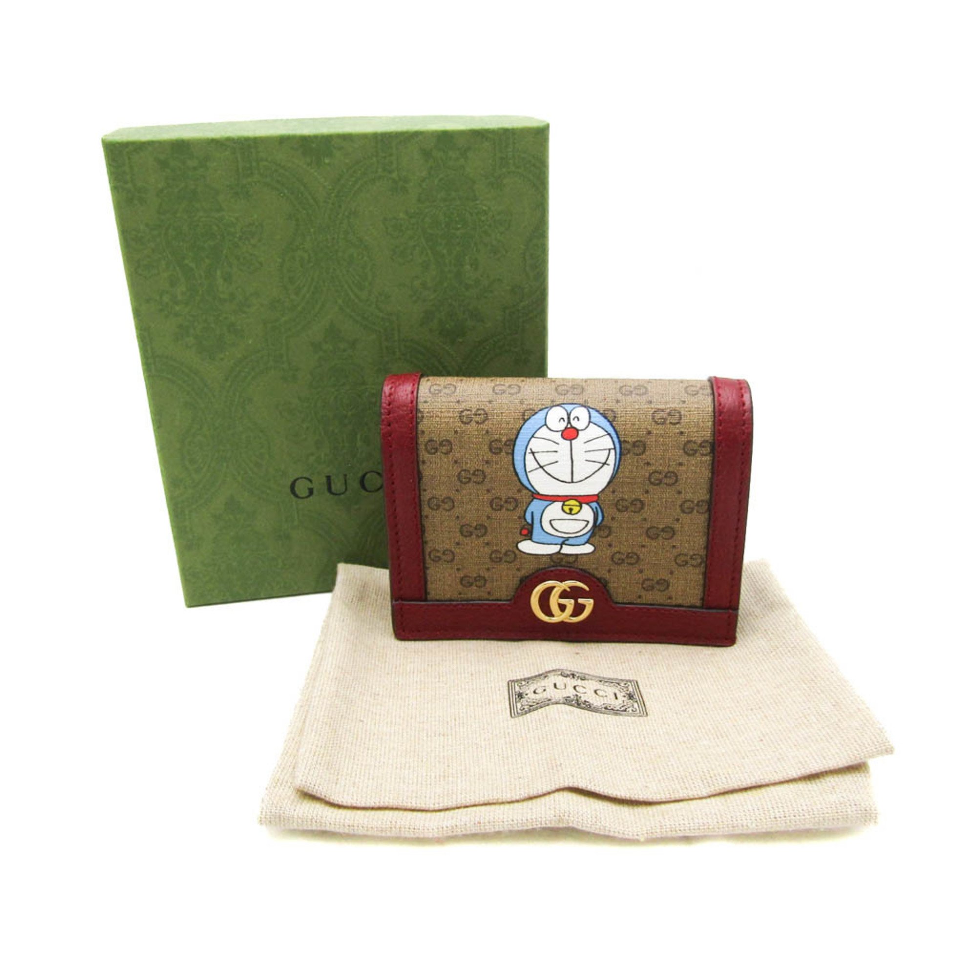 Gucci GG Supreme Doraemon X GUCCI 647788 Men,Women GG Supreme,Leather Wallet (bi-fold) Brown,Wine