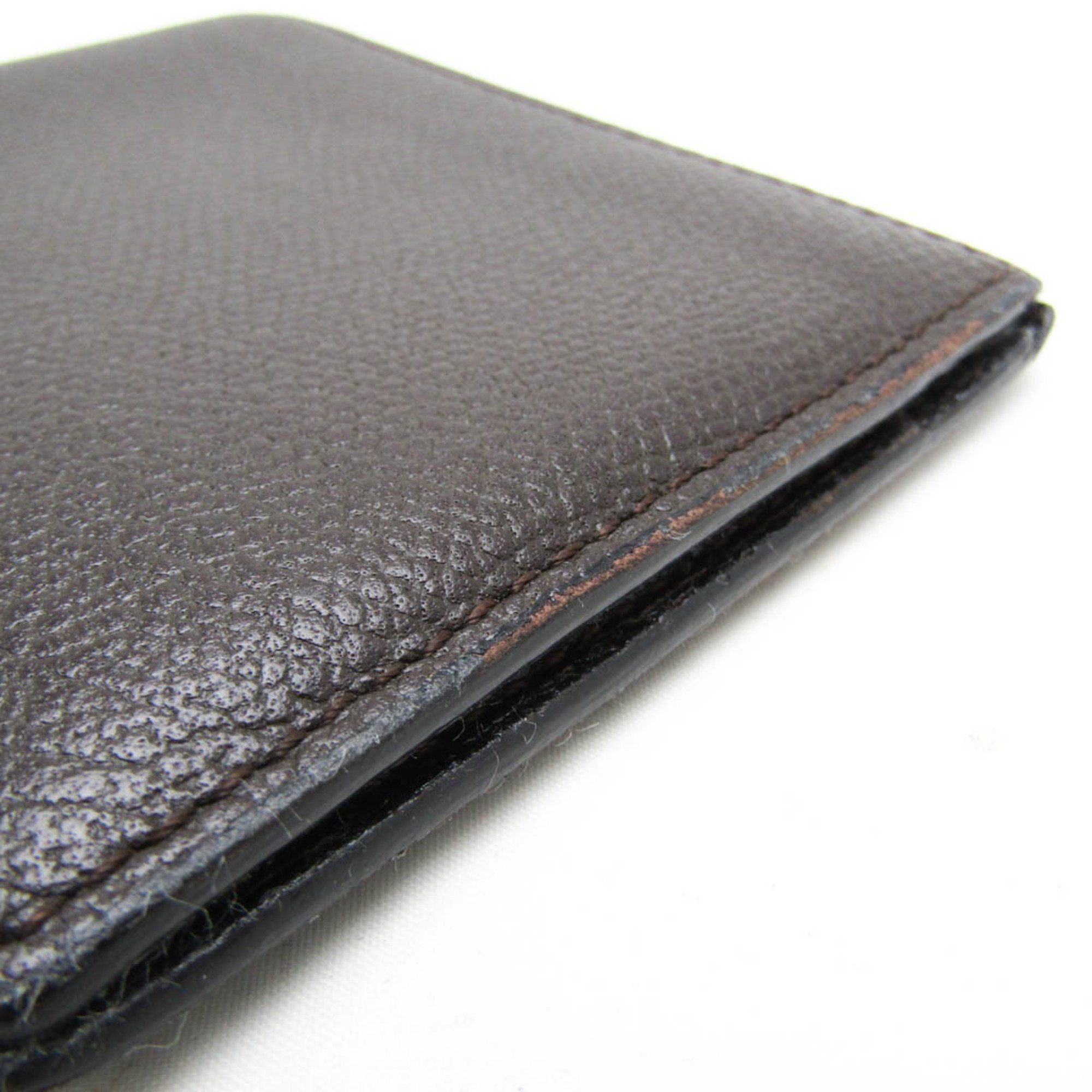 Valextra Men,Women Leather Bill Wallet (bi-fold) Dark Brown