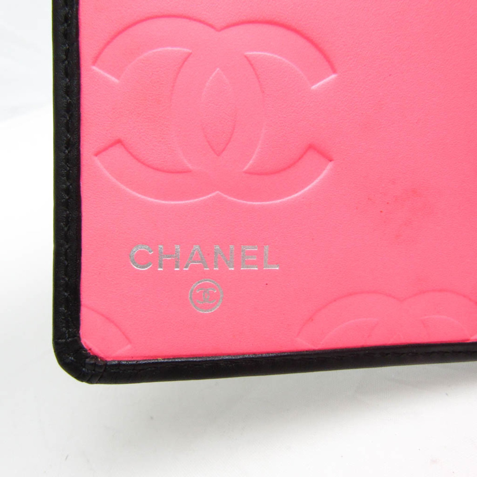 Chanel Cambon A26717 Women's  Calfskin Long Wallet (bi-fold) Black,Pink