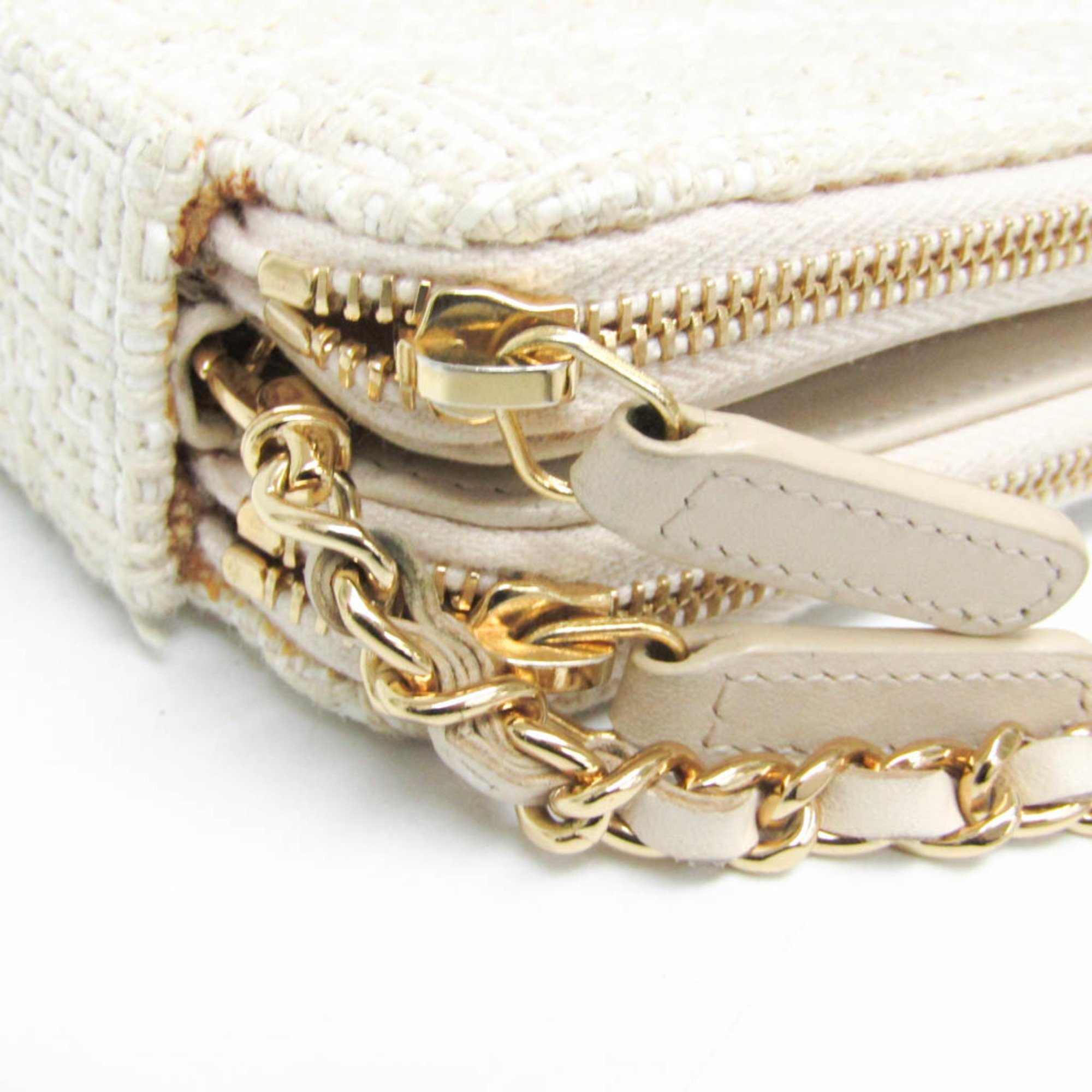 Chanel Women's Tweed Chain/Shoulder Wallet Light Beige,Off-white