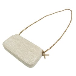 Chanel Women's Tweed Chain/Shoulder Wallet Light Beige,Off-white