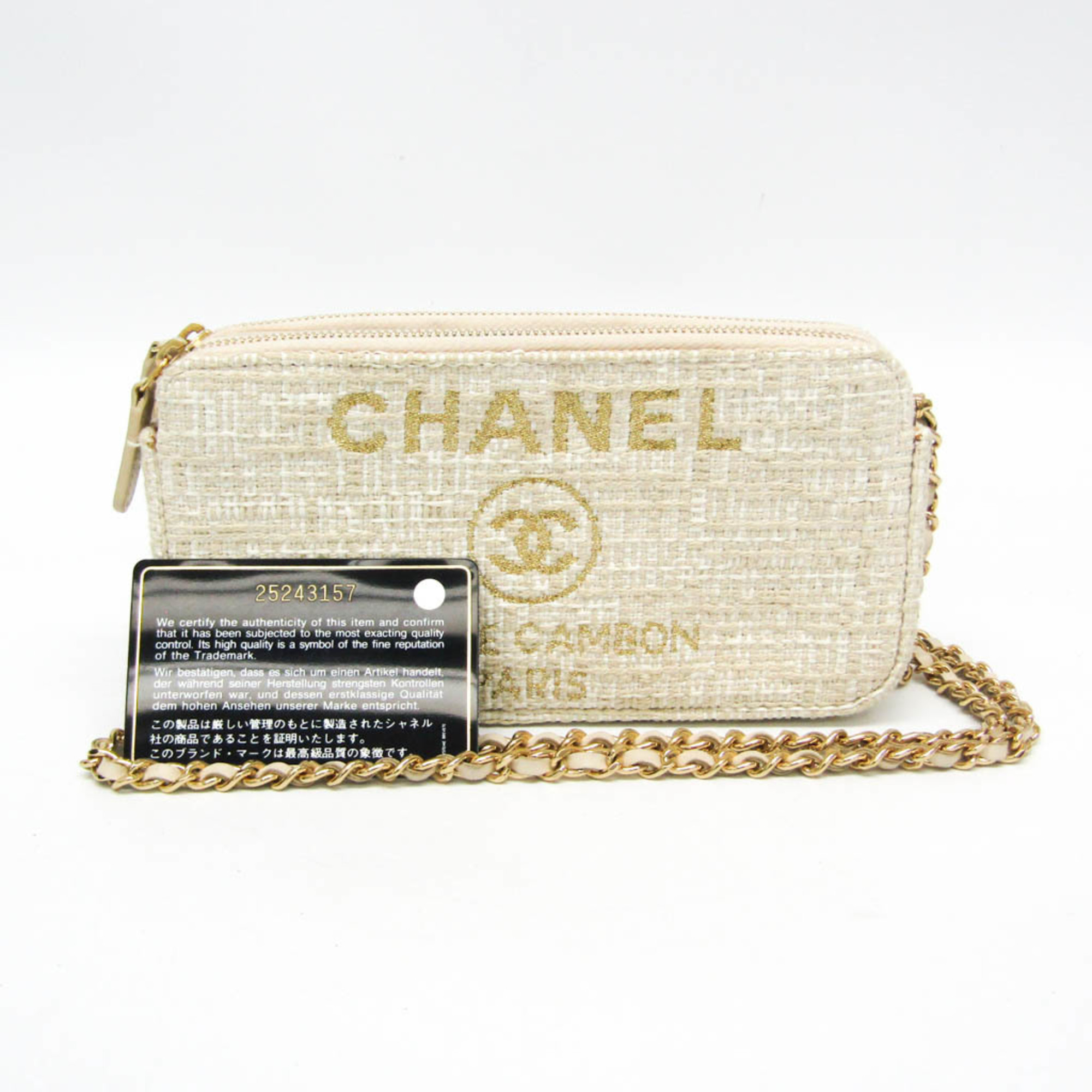 Chanel Women's Tweed Chain/Shoulder Wallet Light Beige,Off-white