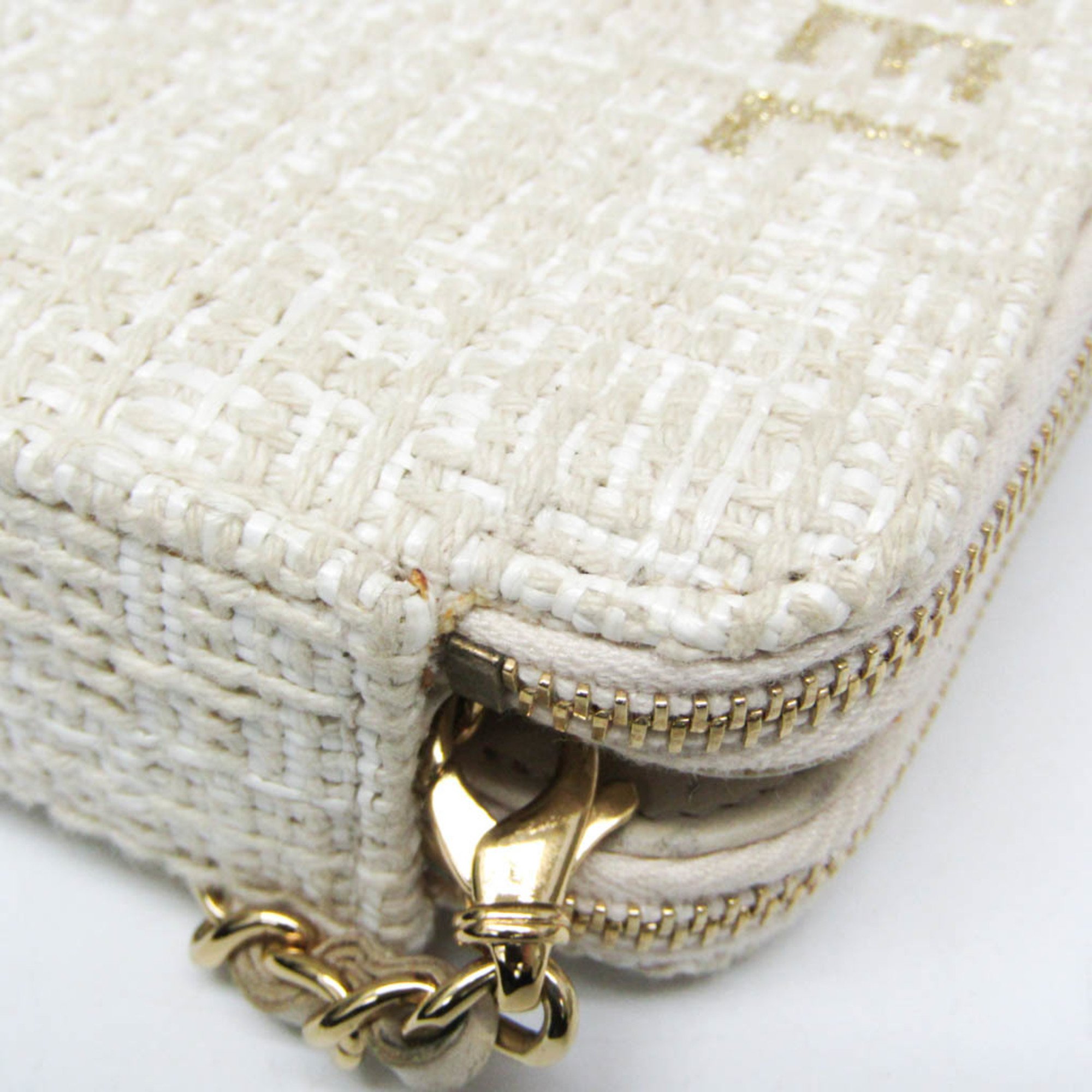 Chanel Women's Tweed Chain/Shoulder Wallet Light Beige,Off-white