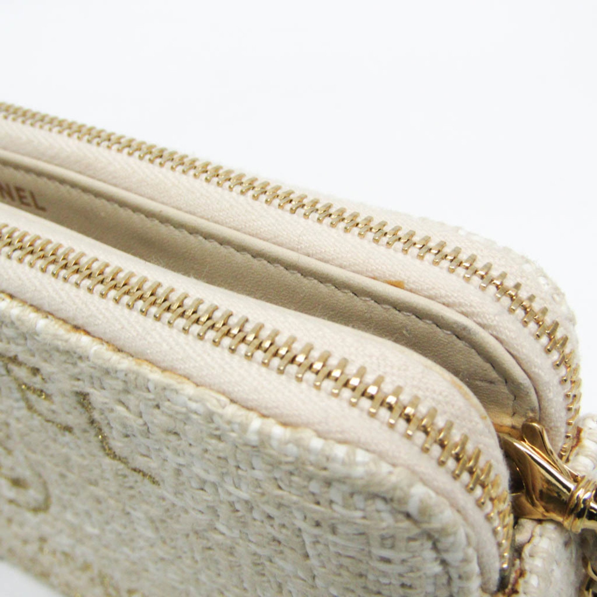 Chanel Women's Tweed Chain/Shoulder Wallet Light Beige,Off-white