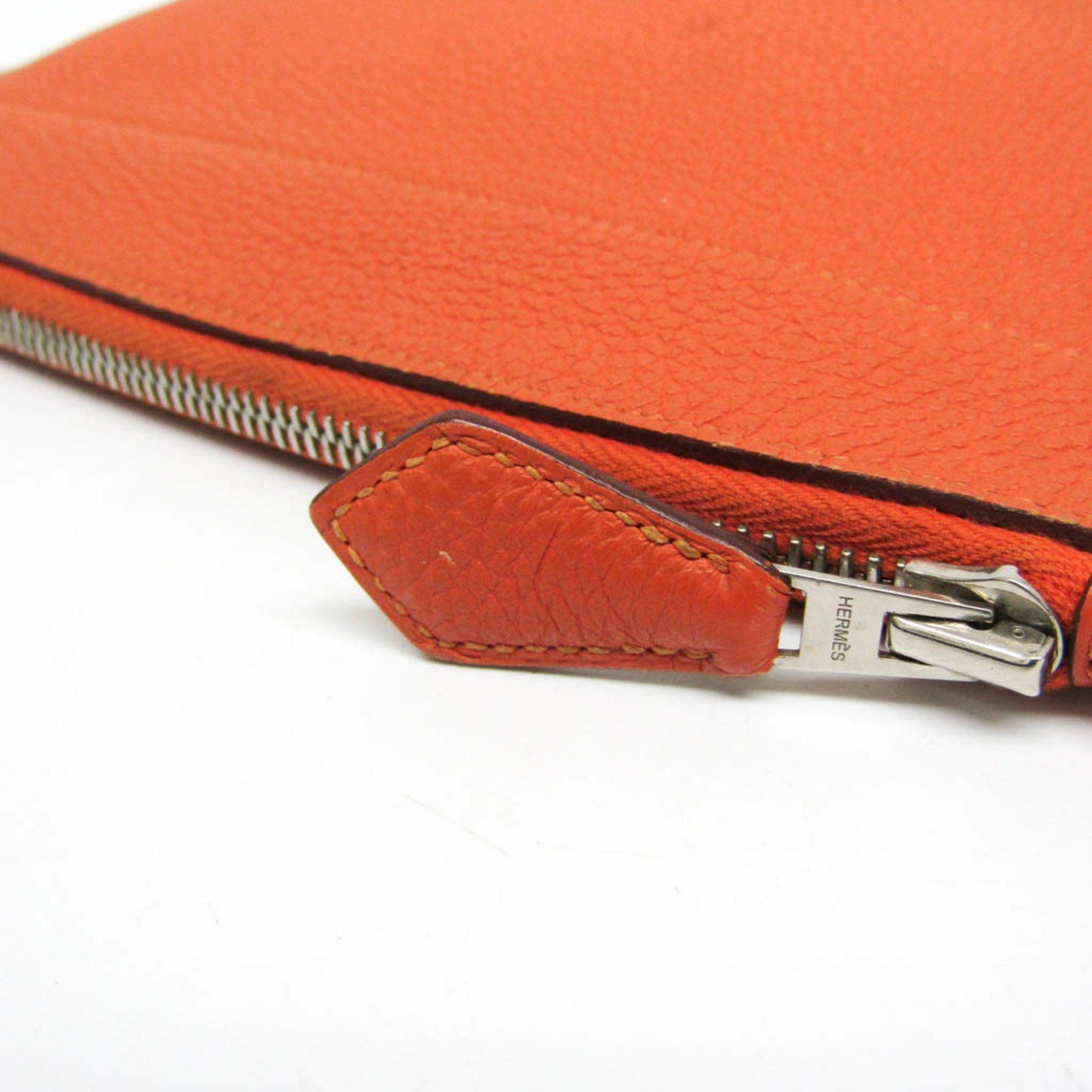 Hermes Pochette Bazaar PM Women,Men Togo Leather Pouch Orange