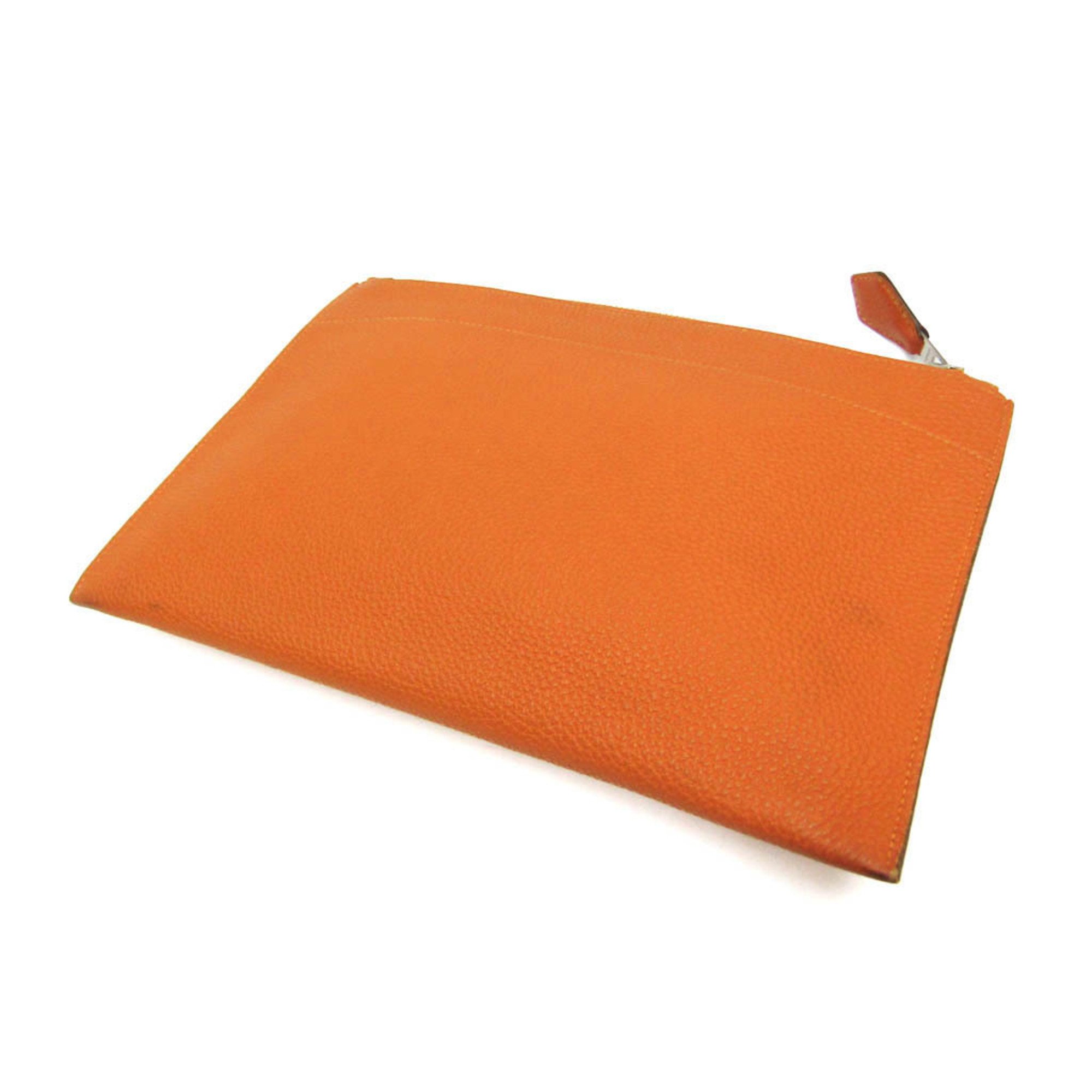 Hermes Pochette Bazaar PM Women,Men Togo Leather Pouch Orange