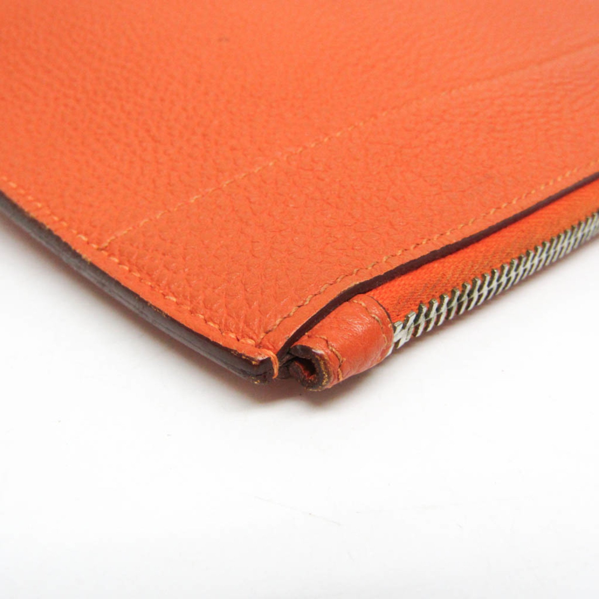 Hermes Pochette Bazaar PM Women,Men Togo Leather Pouch Orange