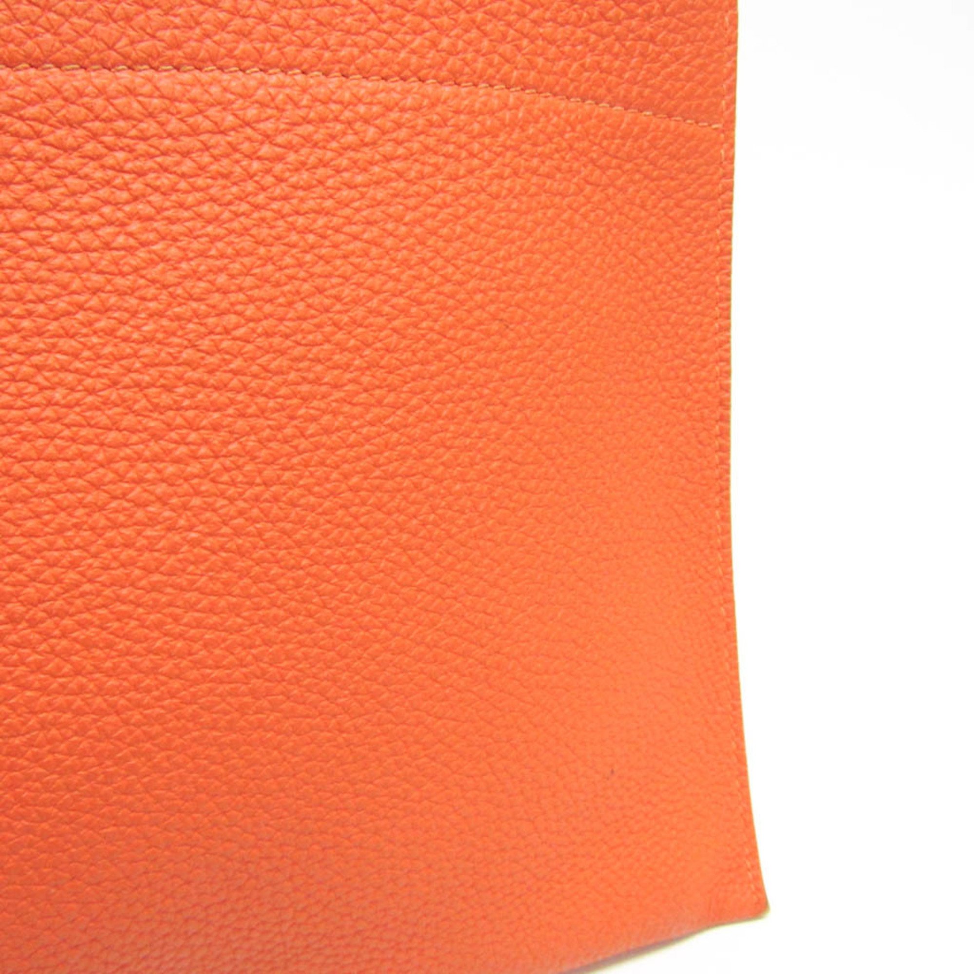 Hermes Pochette Bazaar PM Women,Men Togo Leather Pouch Orange