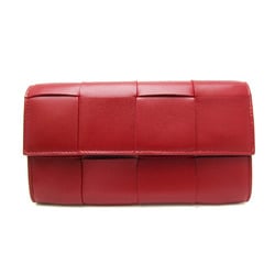 Bottega Veneta Intrecciato Cassette Large Flap Wallet 667433 Men,Women Leather Long Wallet (bi-fold) Dark Red