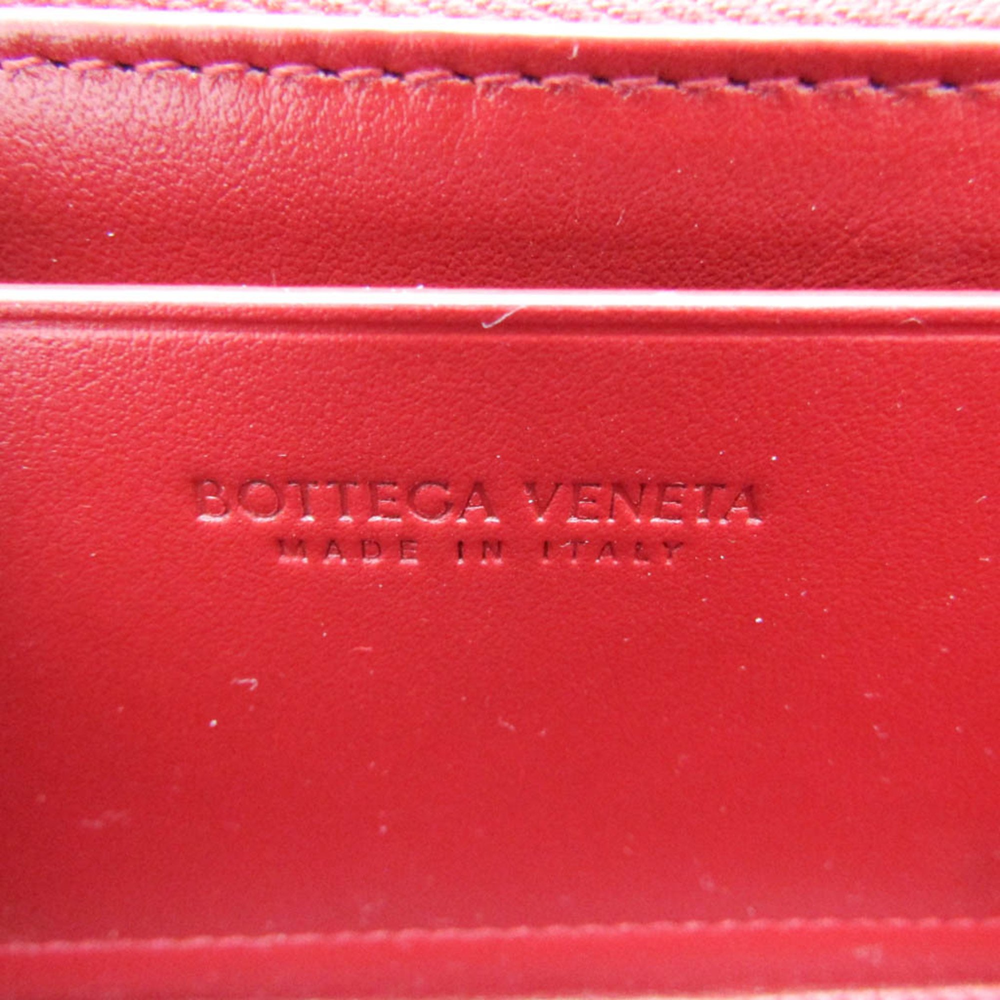 Bottega Veneta Intrecciato Cassette Large Flap Wallet 667433 Men,Women Leather Long Wallet (bi-fold) Dark Red