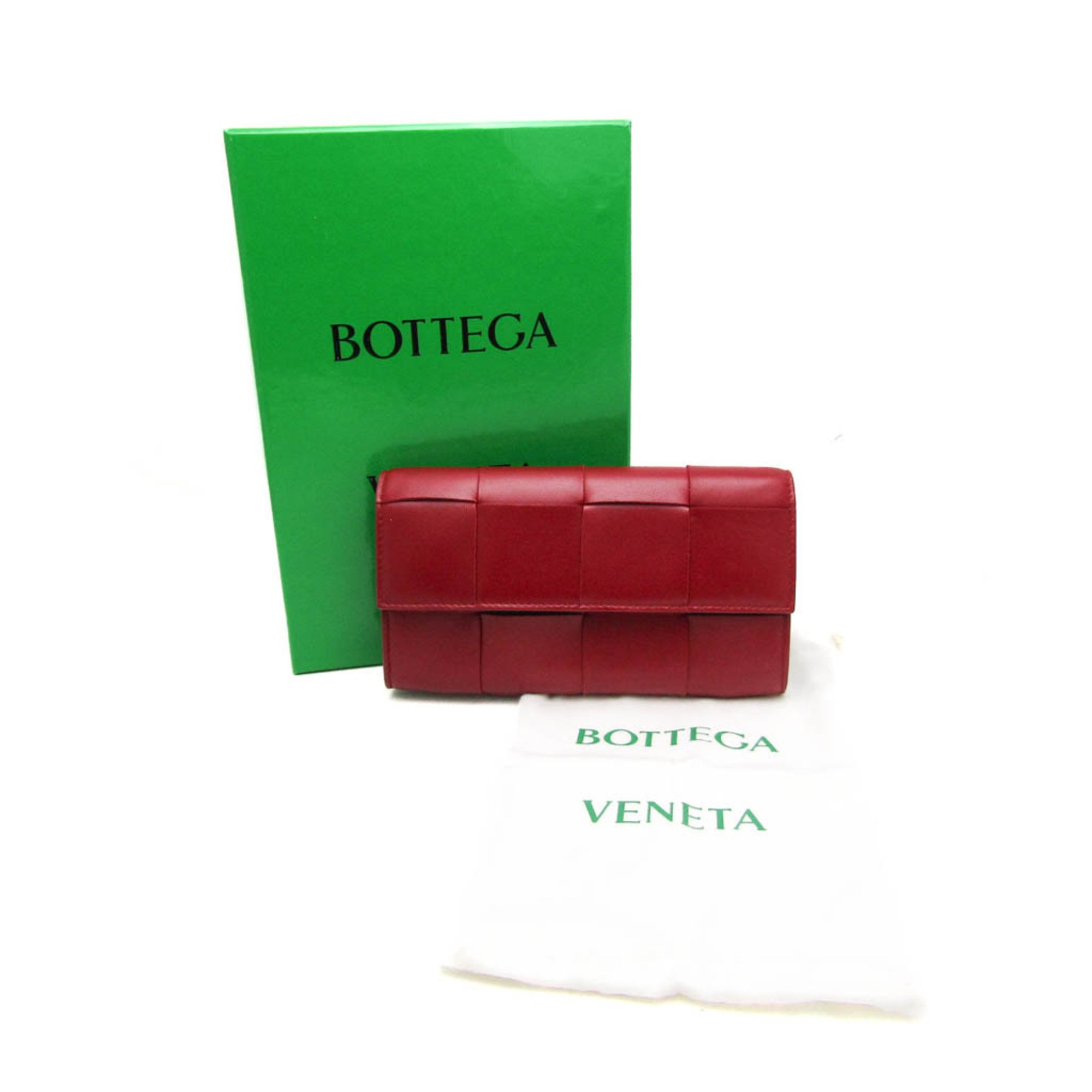 Bottega Veneta Intrecciato Cassette Large Flap Wallet 667433 Men,Women Leather Long Wallet (bi-fold) Dark Red