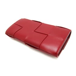 Bottega Veneta Intrecciato Cassette Large Flap Wallet 667433 Men,Women Leather Long Wallet (bi-fold) Dark Red