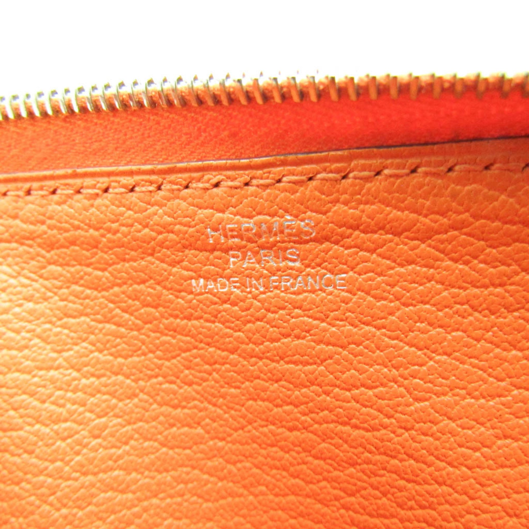 Hermes Azap Classic 044090CK Men,Women Chevre Leather Long Wallet (bi-fold) Orange