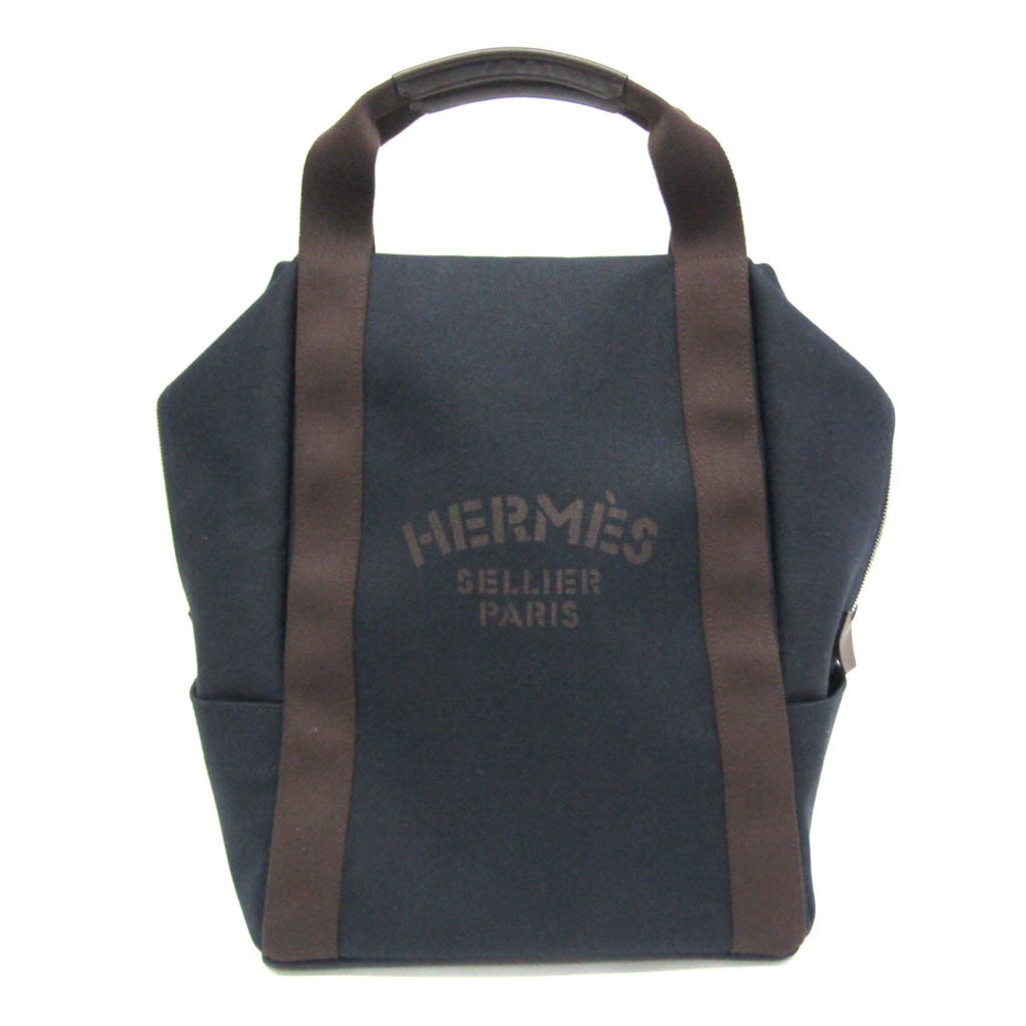 Hermes Sacked Pansage Groom Women,Men Toile Chevron,Leather Backpack Navy