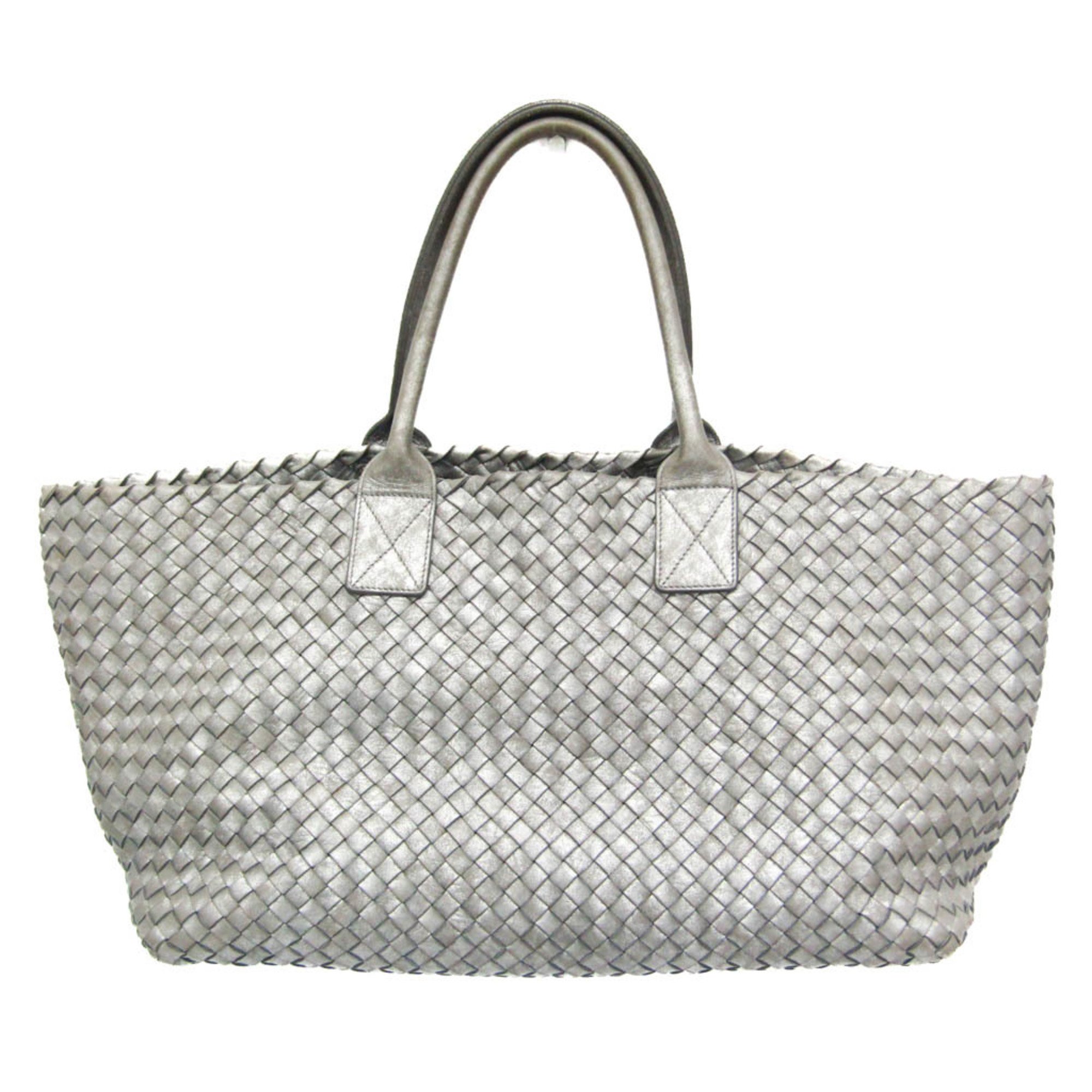 Bottega Veneta Intrecciato Cabas MM 115664 Women,Men Leather Tote Bag Silver