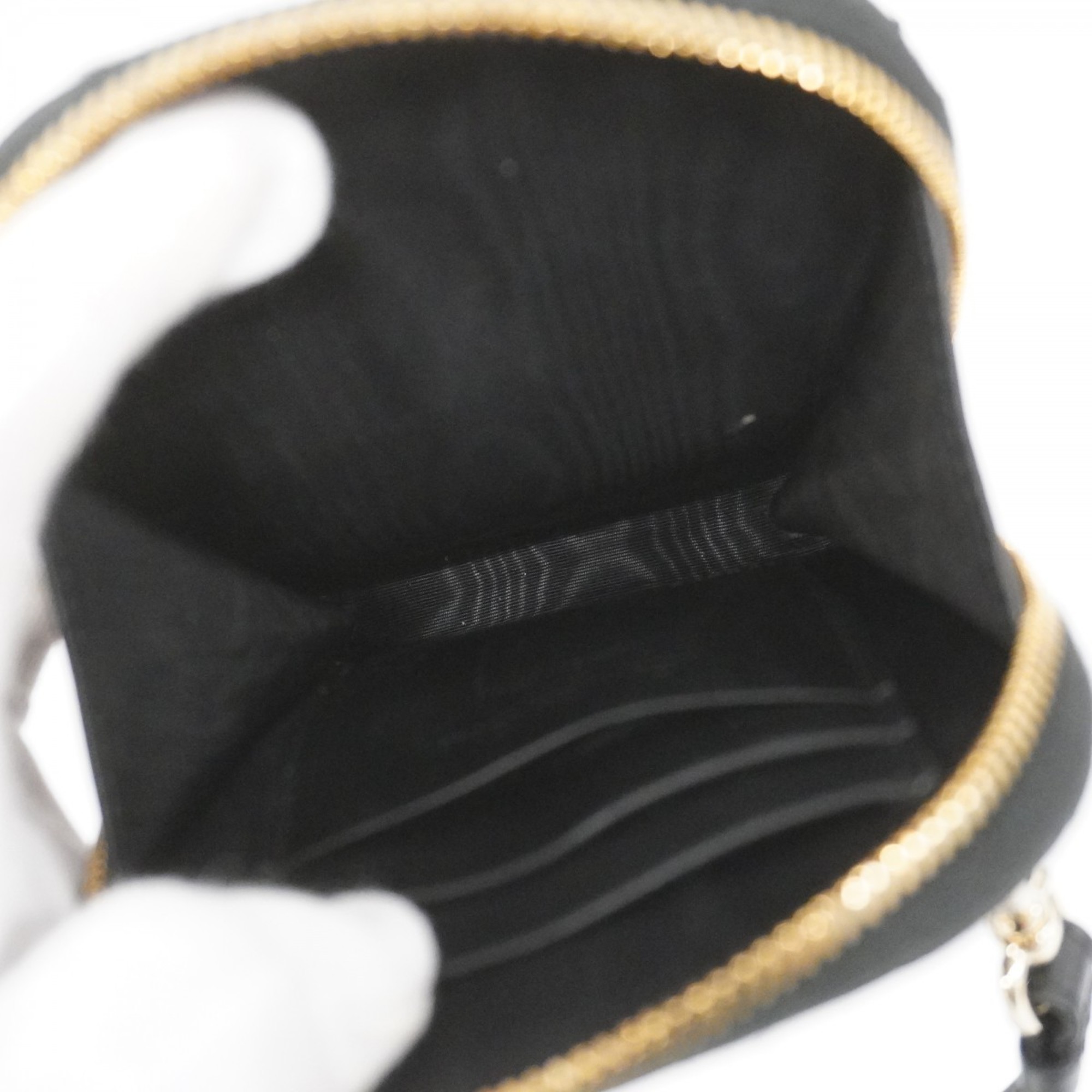 Christian Dior Pouch Cannage Leather Black Champagne Ladies