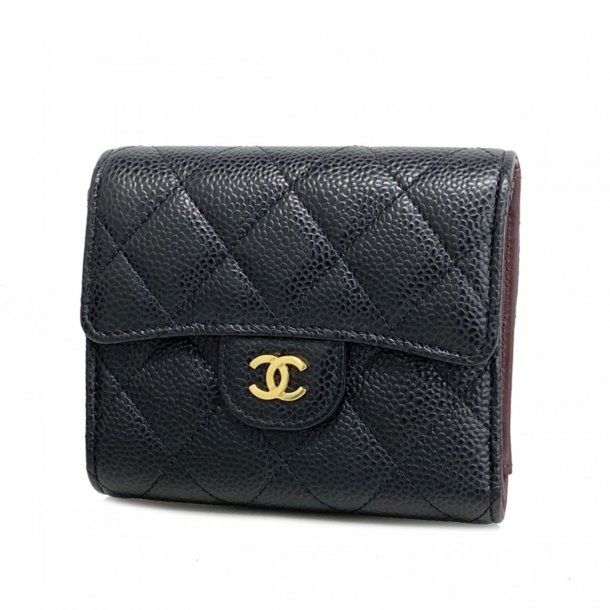 Chanel Wallet Matelasse Caviar Skin Black Women's