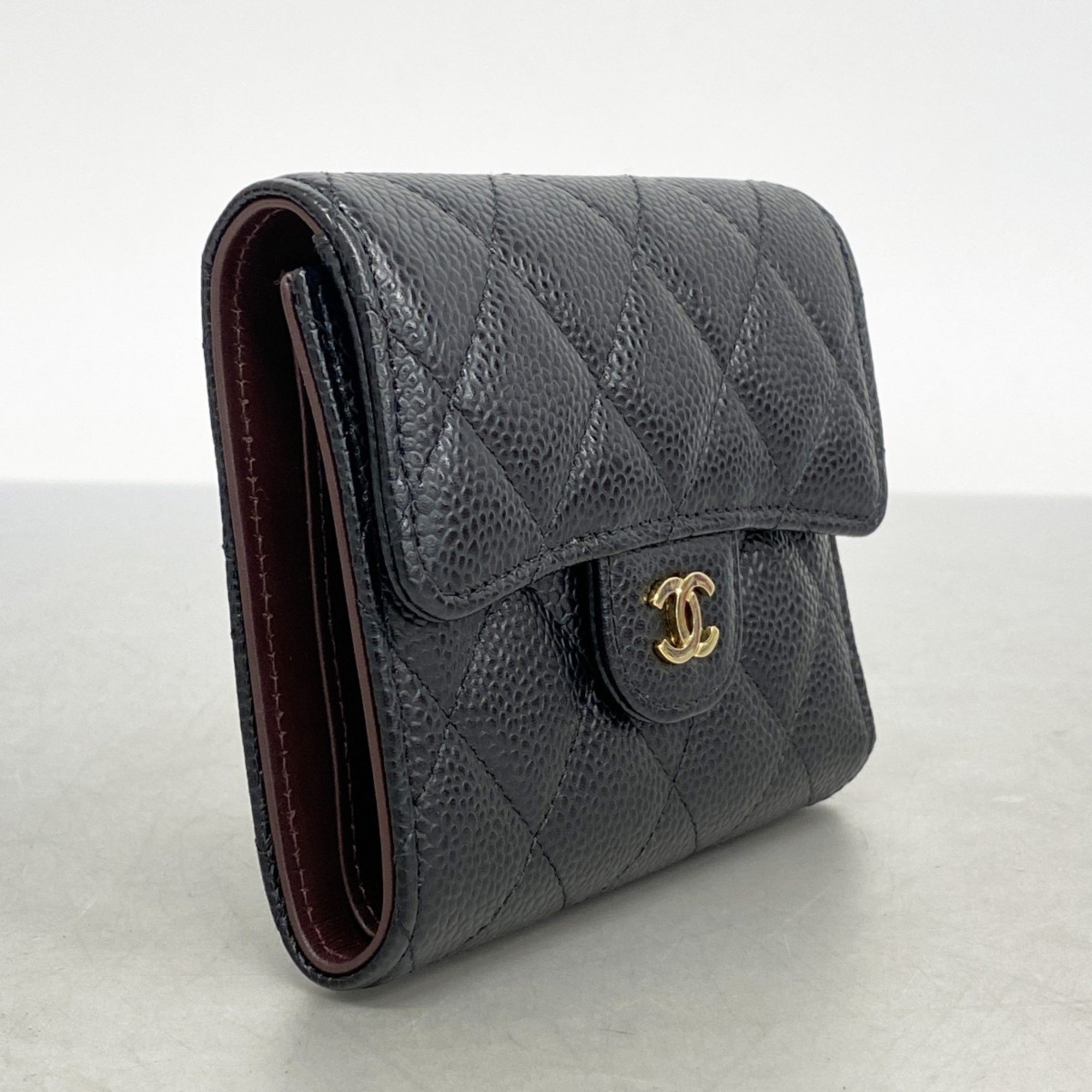 Chanel Wallet Matelasse Caviar Skin Black Women's