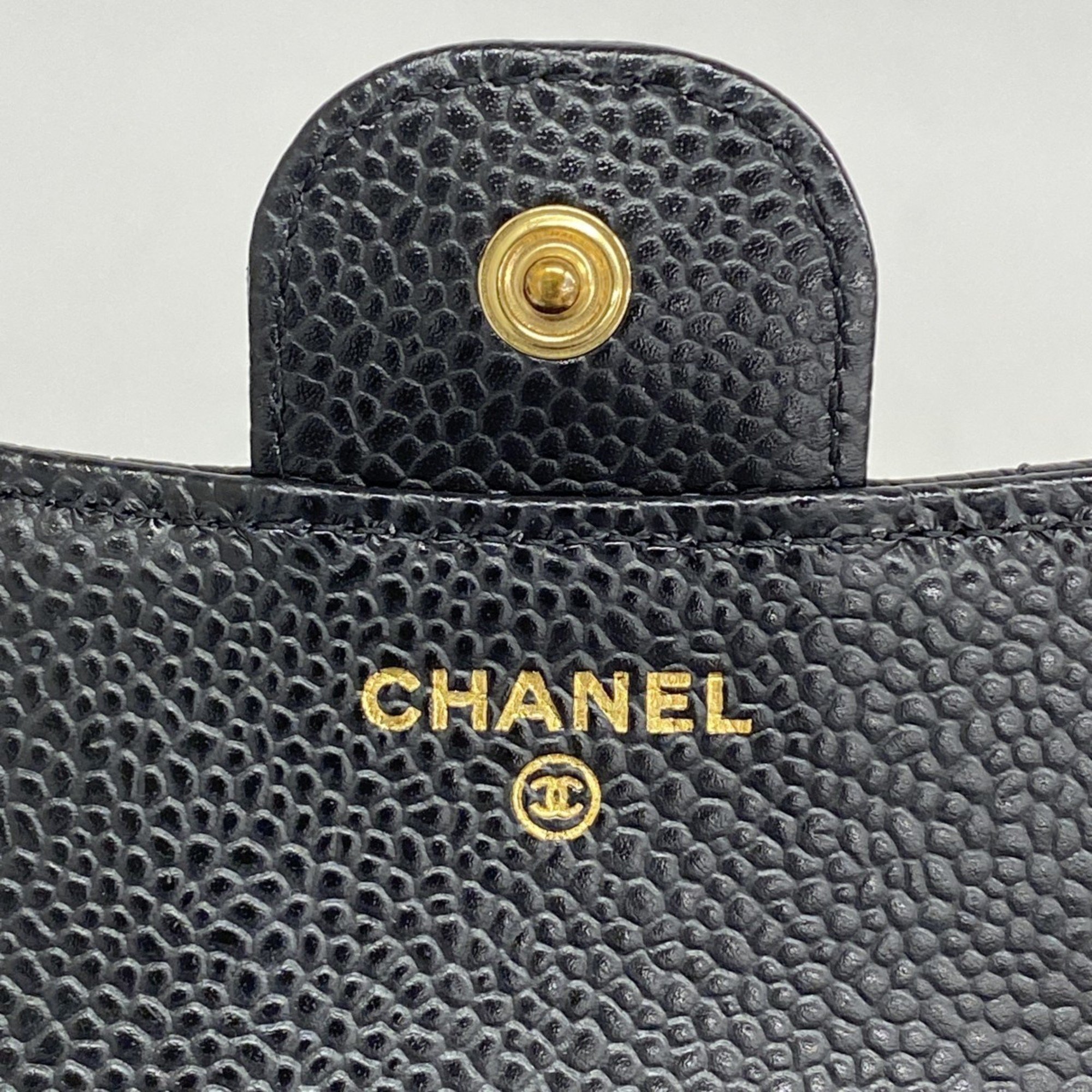 Chanel Wallet Matelasse Caviar Skin Black Women's