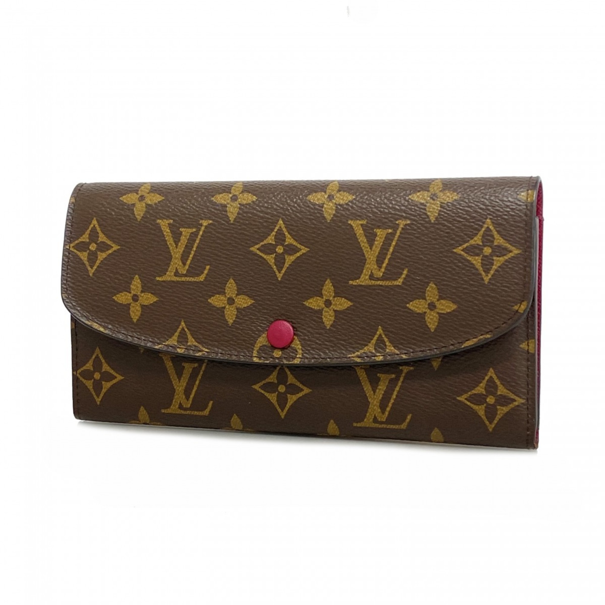 Louis Vuitton Long Wallet Monogram Portefeuille Emily M60697 Brown Fuchsia Ladies