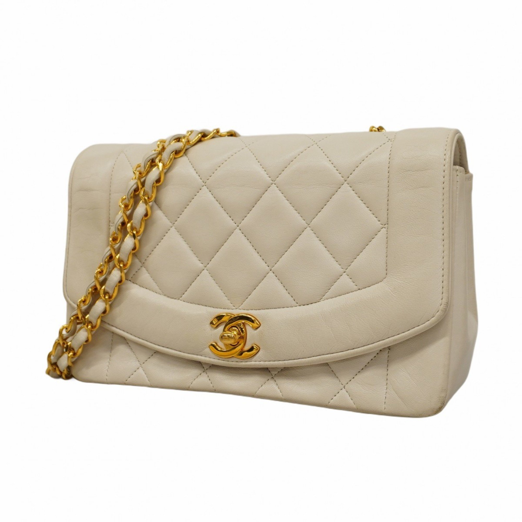 Chanel Shoulder Bag Matelasse Diana Lambskin White Women's