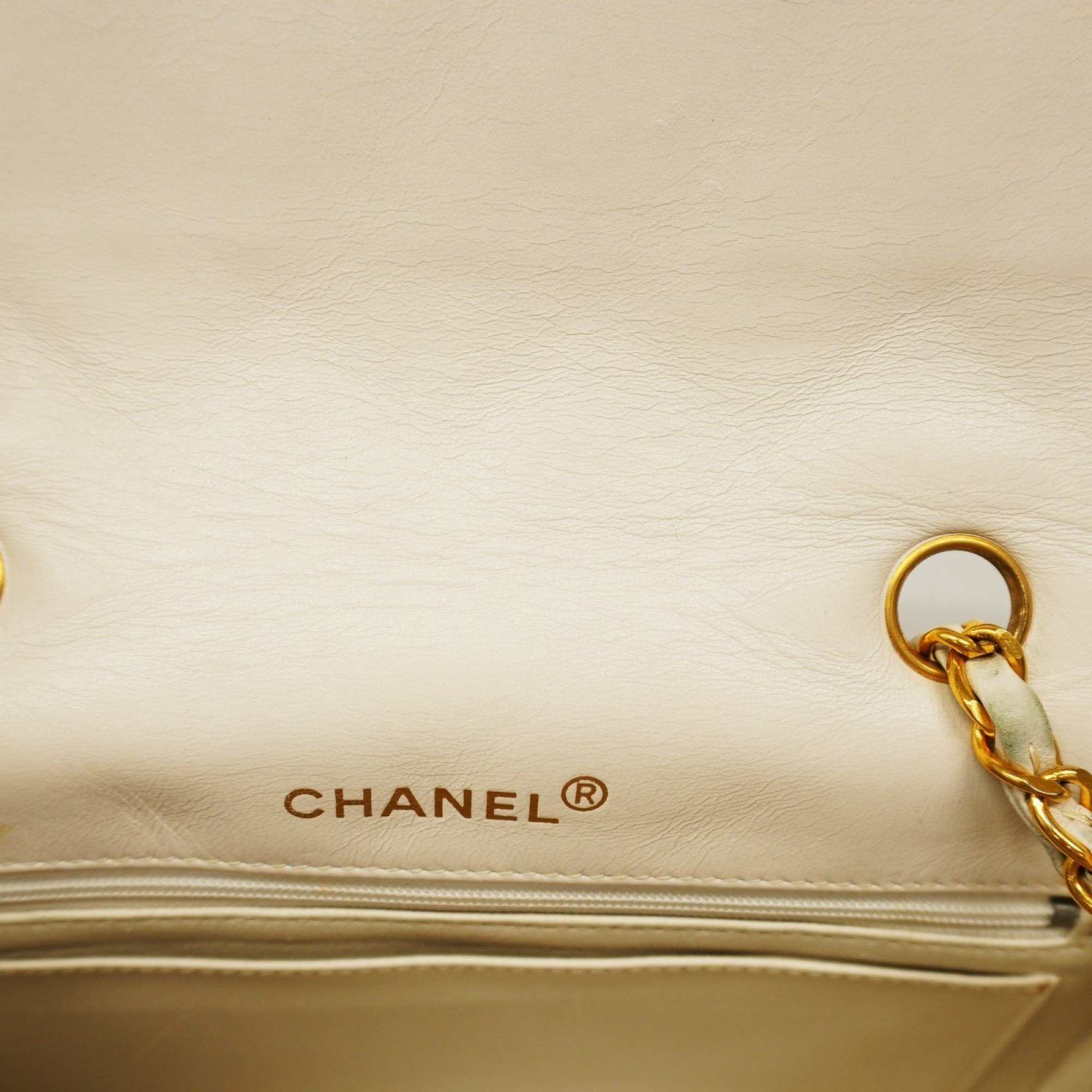 Chanel Shoulder Bag Matelasse Diana Lambskin White Women's