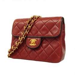 Chanel Shoulder Bag Matelasse Lambskin Red Women's