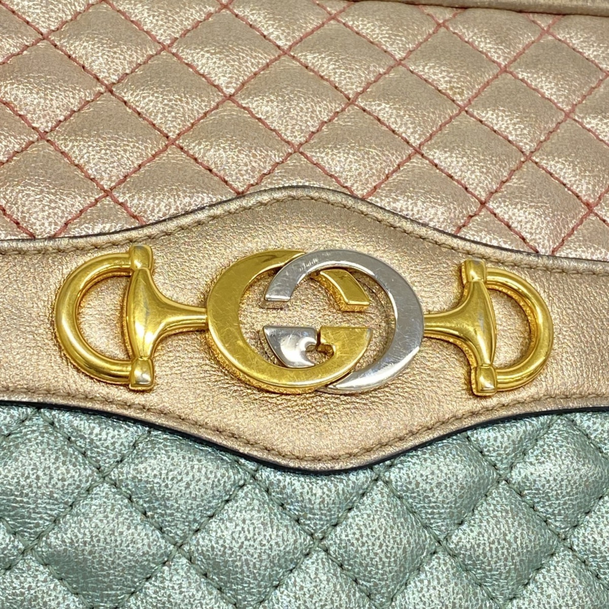 Gucci shoulder bag laminate 541061 leather quilted pink green ladies