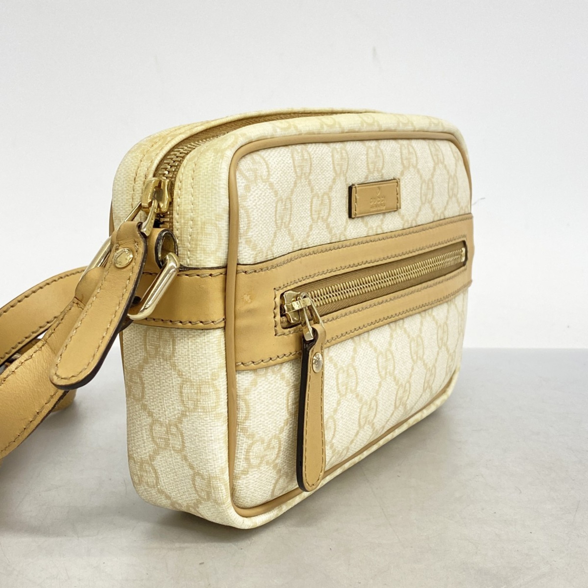 Gucci Shoulder Bag GG Supreme 201447 Ivory Beige Champagne Women's