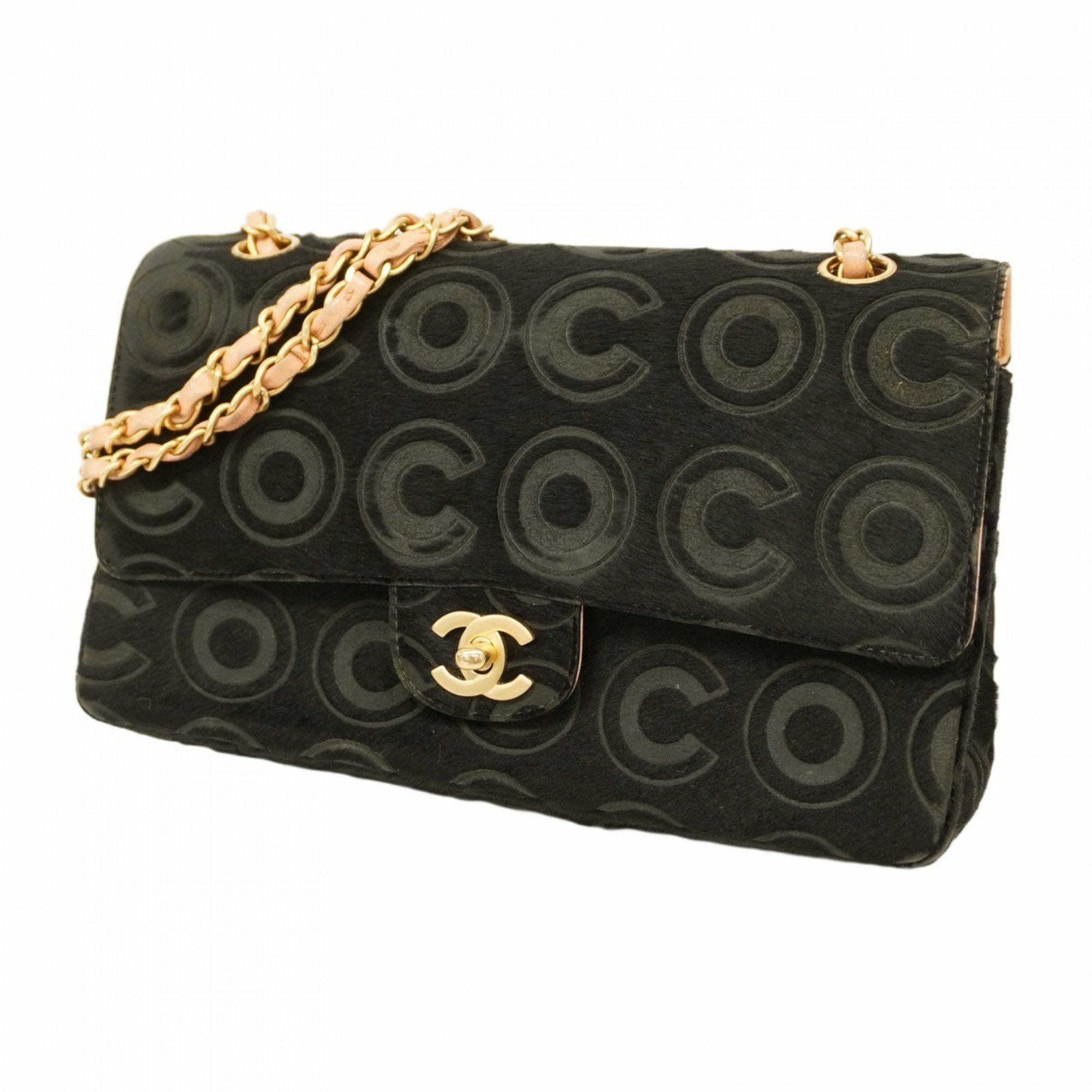 Chanel Shoulder Bag, Pony, Black, Pink, Champagne, Women's