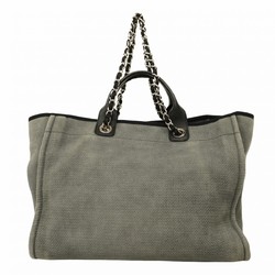 Chanel Tote Bag Deauville Canvas Grey Black Women's