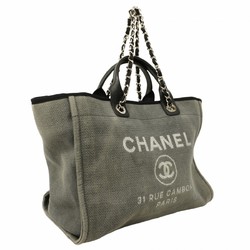 Chanel Tote Bag Deauville Canvas Grey Black Women's