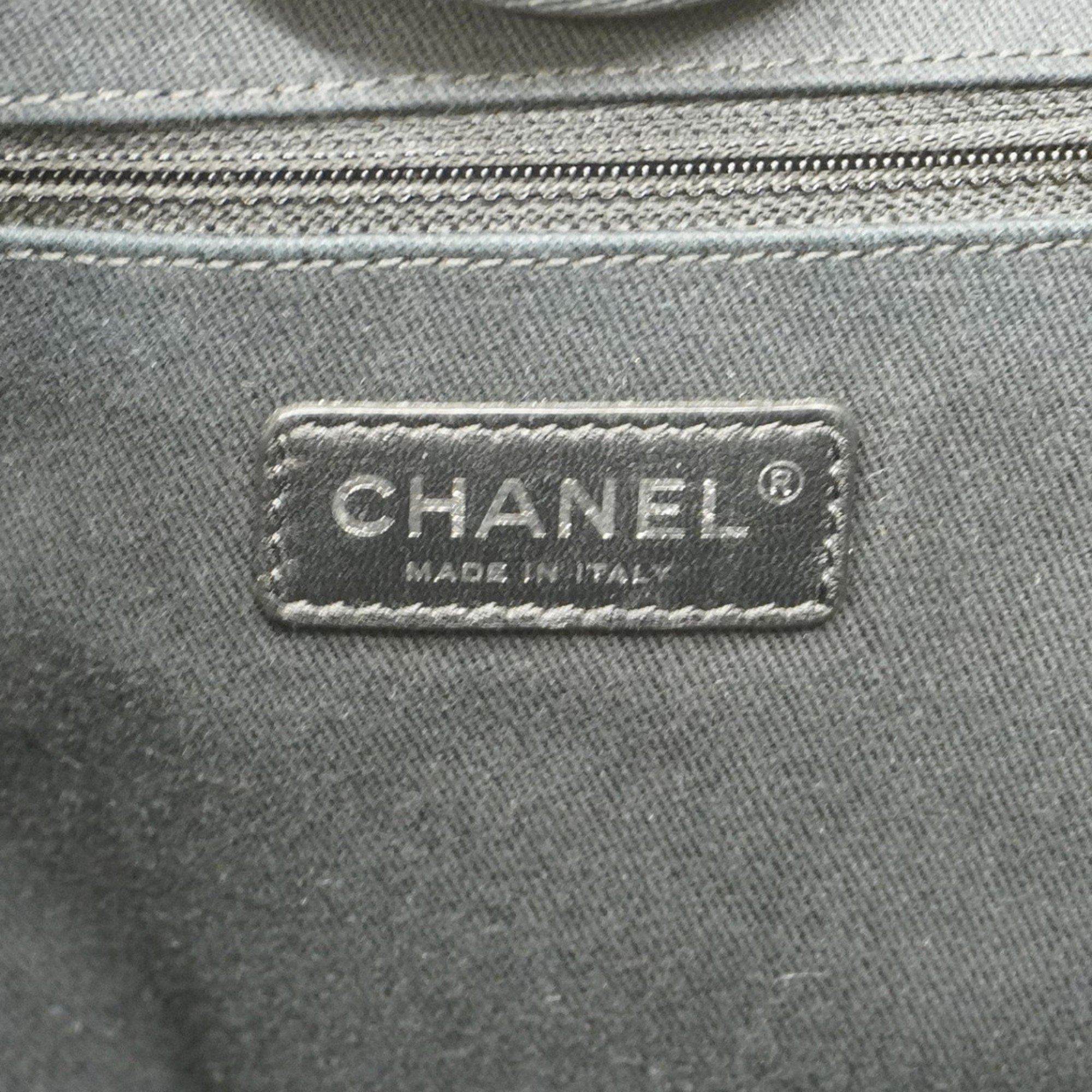 Chanel Tote Bag Deauville Canvas Grey Black Women's