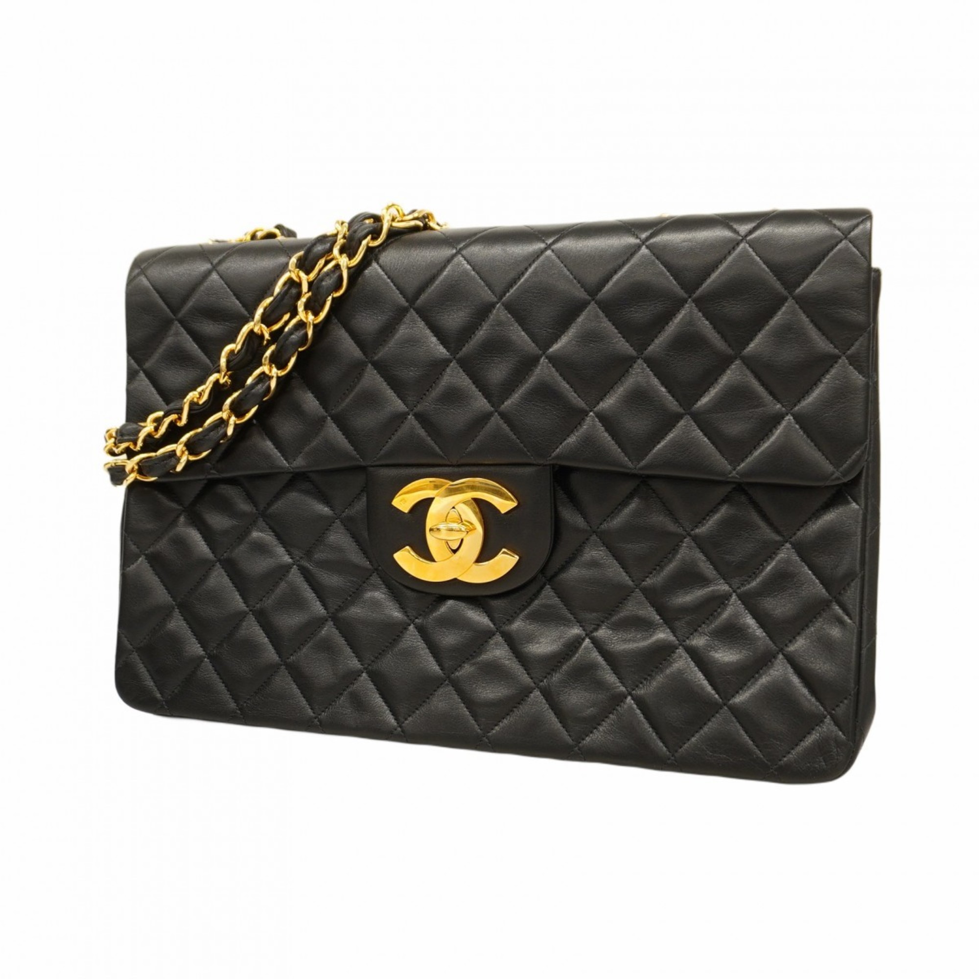 Chanel Shoulder Bag Deca Matelasse Lambskin Black Women's