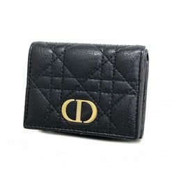 Christian Dior Tri-fold Wallet Cannage Leather Black Women's