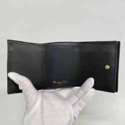 Christian Dior Tri-fold Wallet Cannage Leather Black Women's