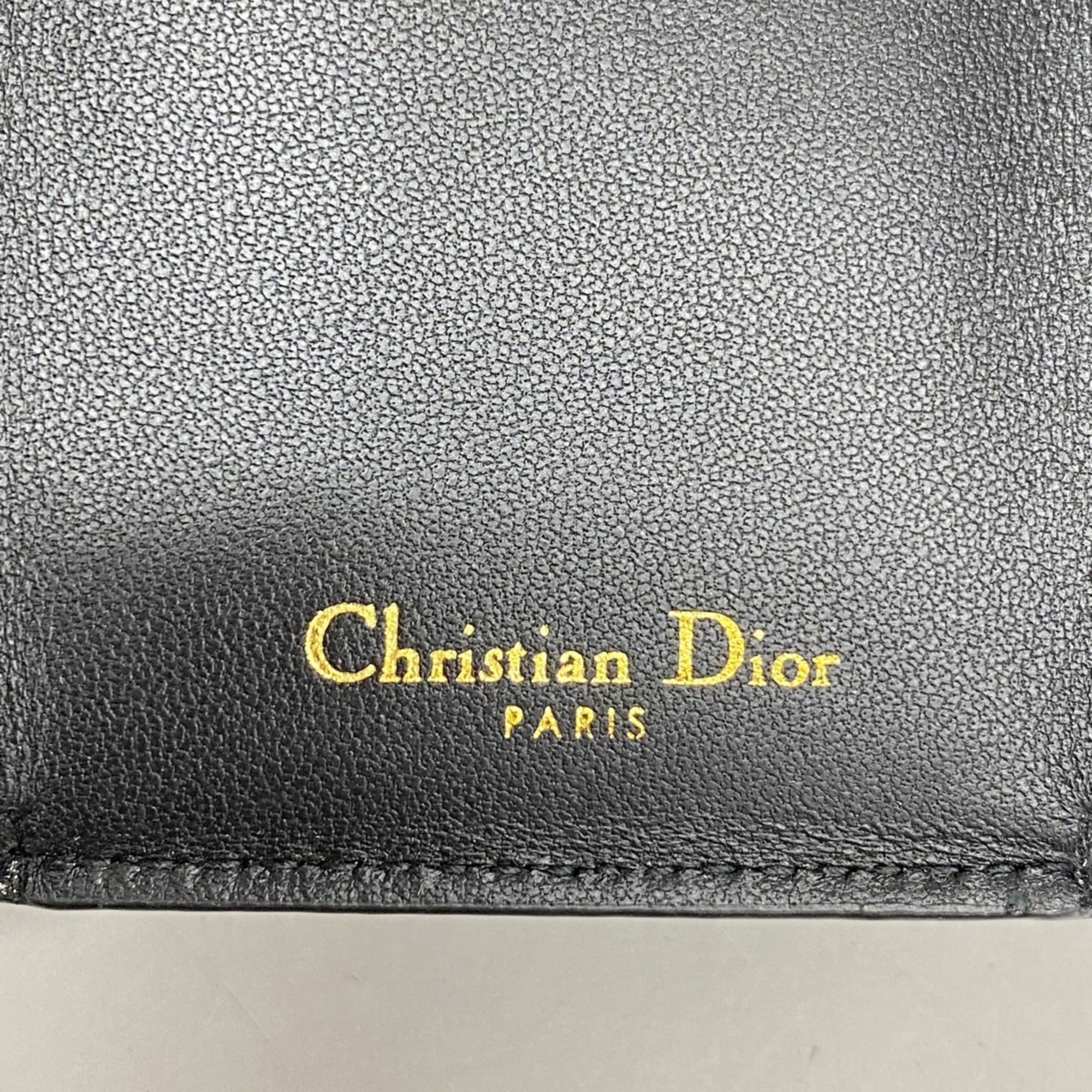 Christian Dior Tri-fold Wallet Cannage Leather Black Women's