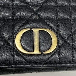 Christian Dior Tri-fold Wallet Cannage Leather Black Women's