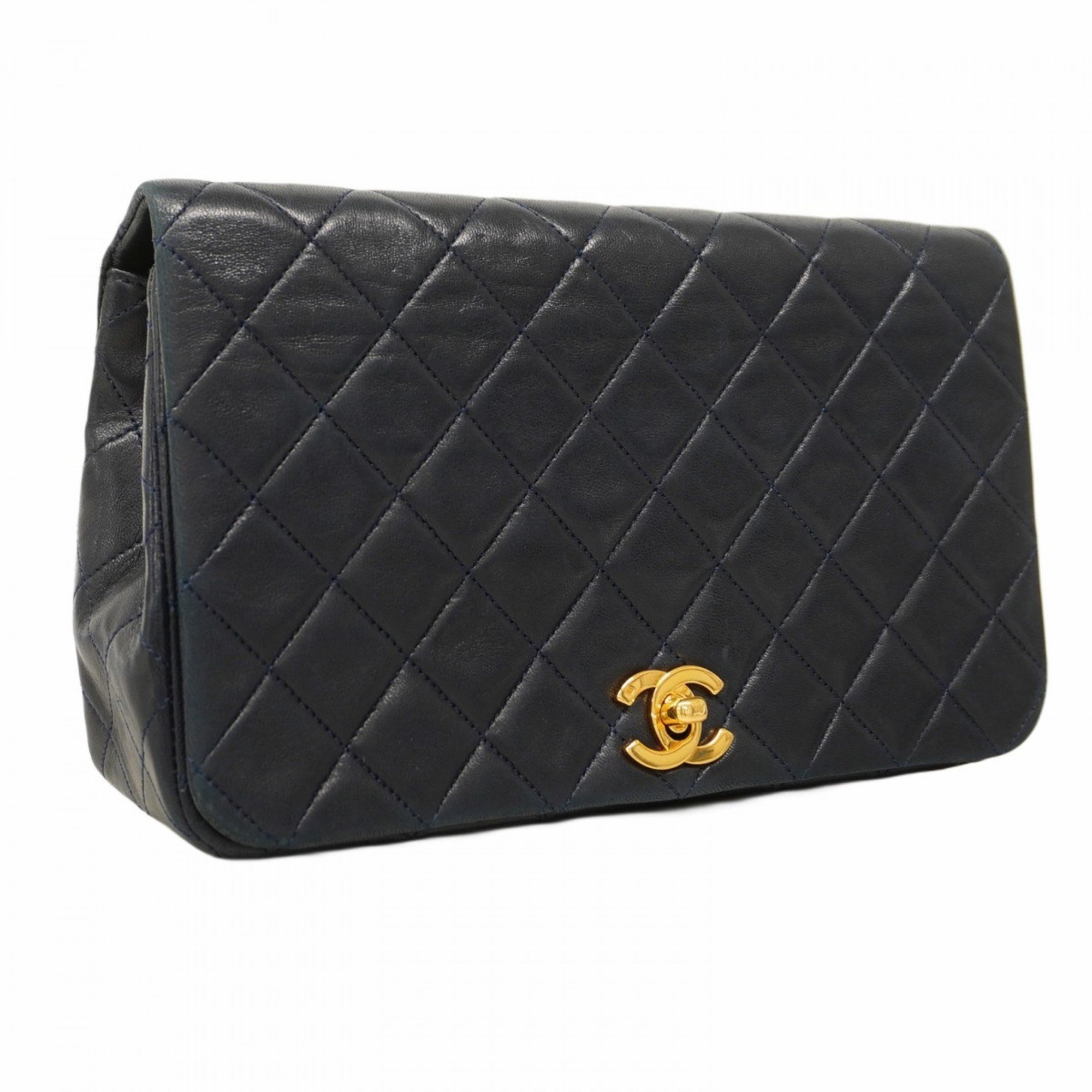 Chanel Shoulder Bag Matelasse Lambskin Navy Women's