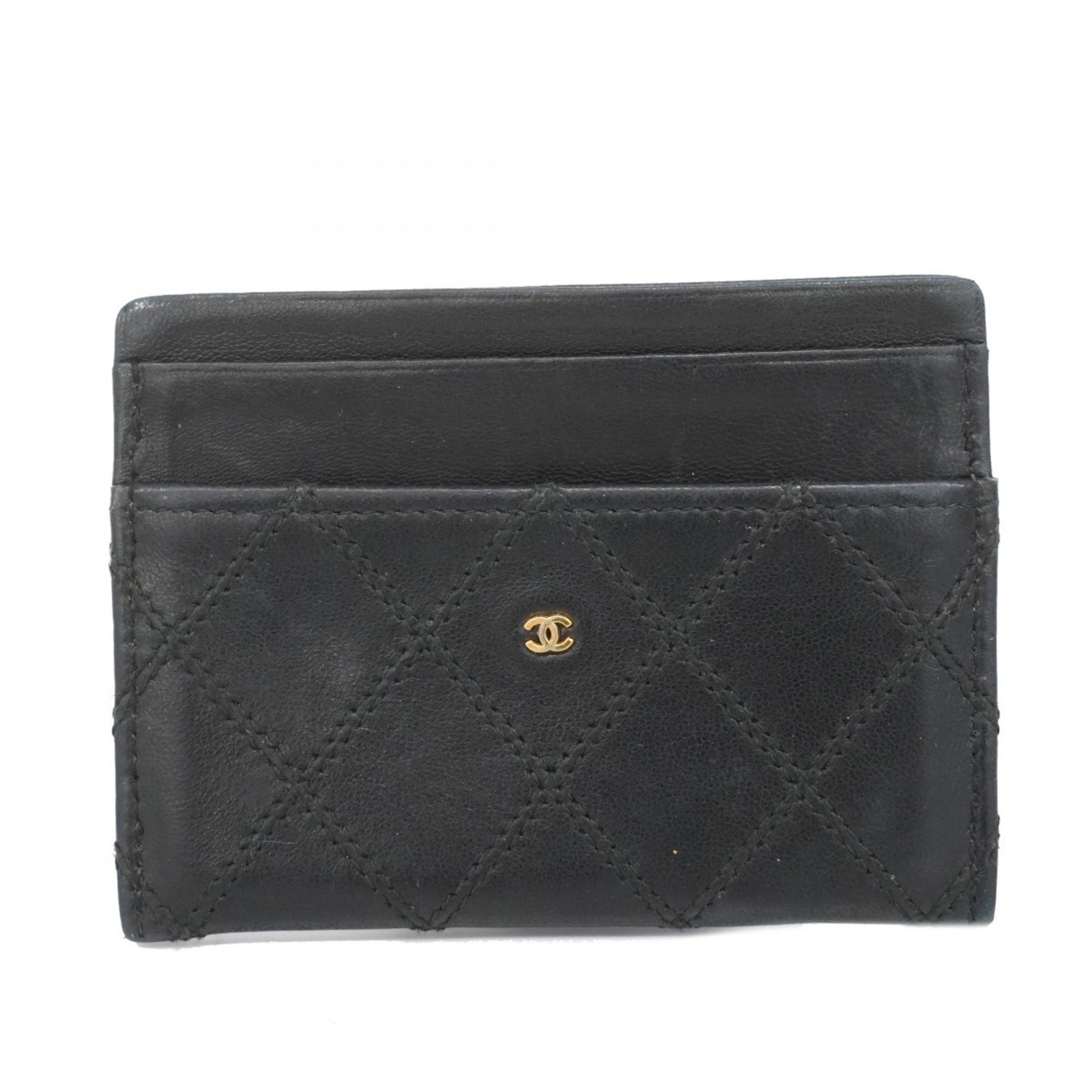 Chanel Business Card Holder/Card Case Bicolor Lambskin Black Women's