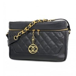 Chanel Shoulder Bag Matelasse Caviar Skin Black Women's