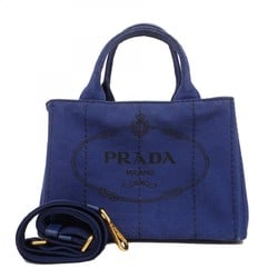 Prada Tote Bag Canapa Canvas Navy Black Women's