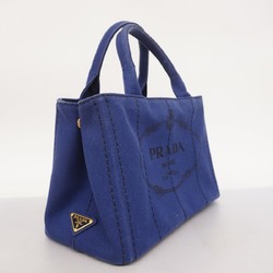 Prada Tote Bag Canapa Canvas Navy Black Women's