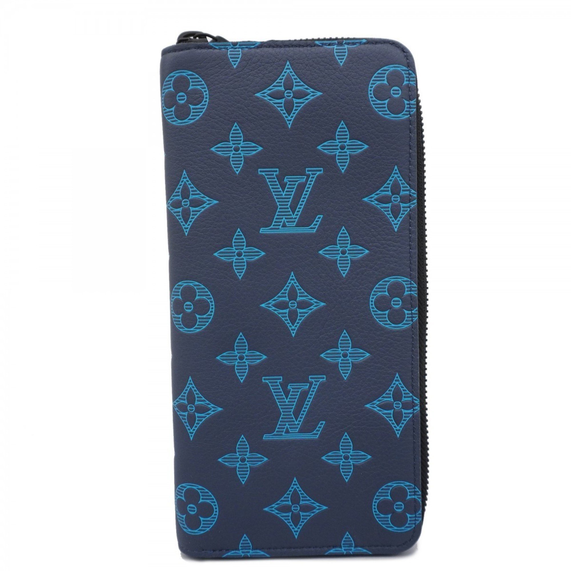 Louis Vuitton Long Wallet Monogram Shadow Zippy Vertical M82322 Navy Blue Men's