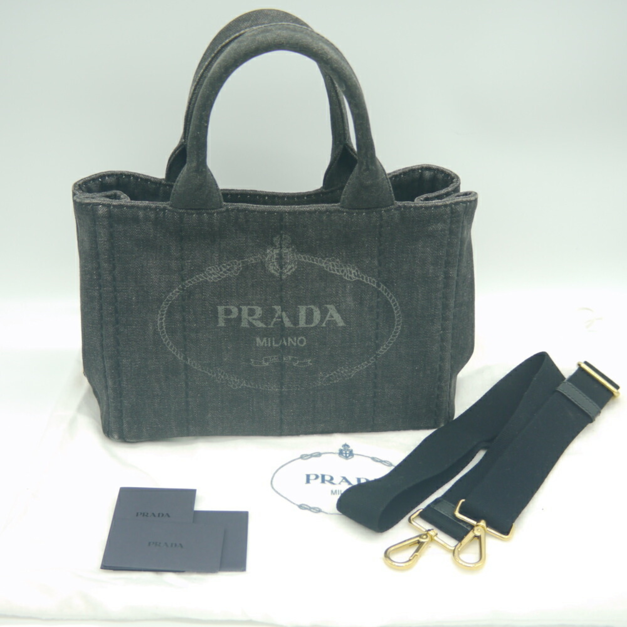 PRADA Prada Canapa Handbag 2way Shoulder Bag Denim Black 1BG439