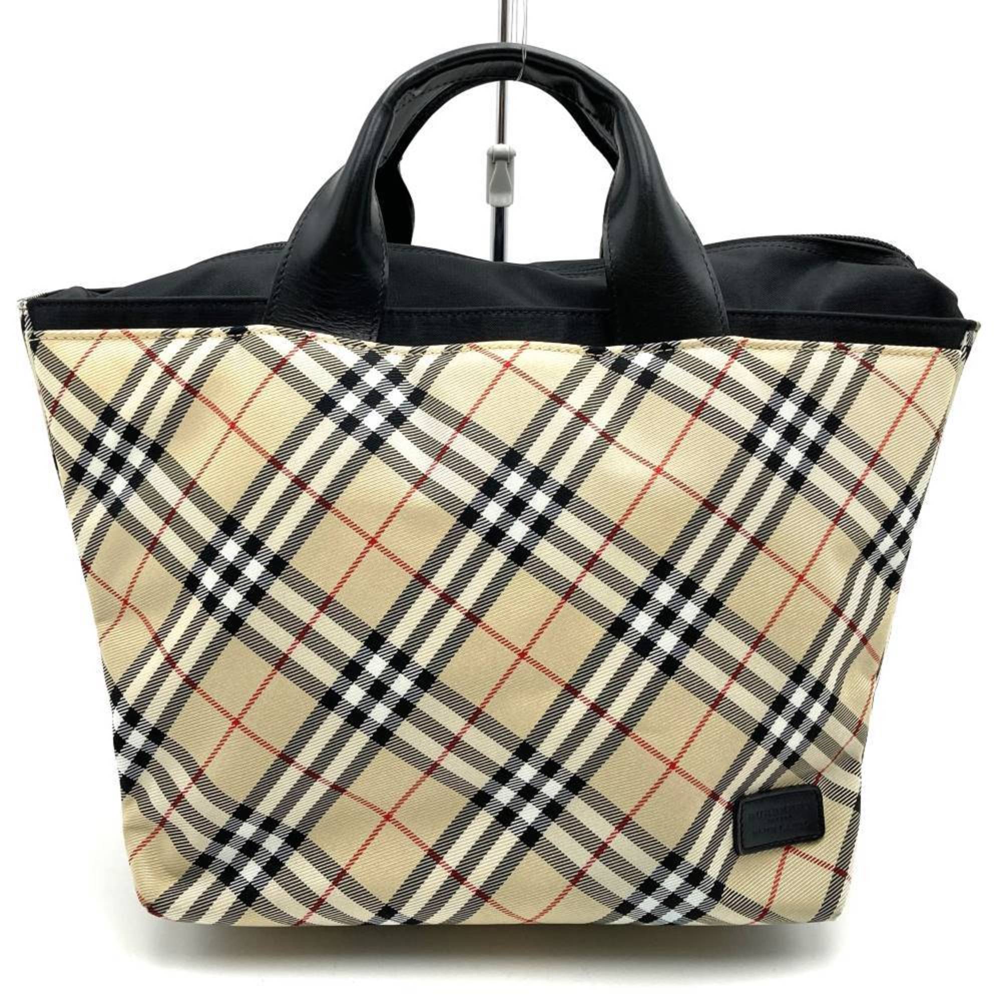 BURBERRY Burberry Handbag Nova Check Blue Label Nylon Leather Beige Women's