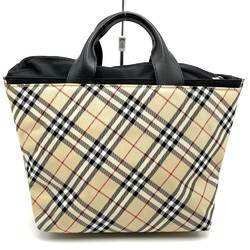 BURBERRY Burberry Handbag Nova Check Blue Label Nylon Leather Beige Women's