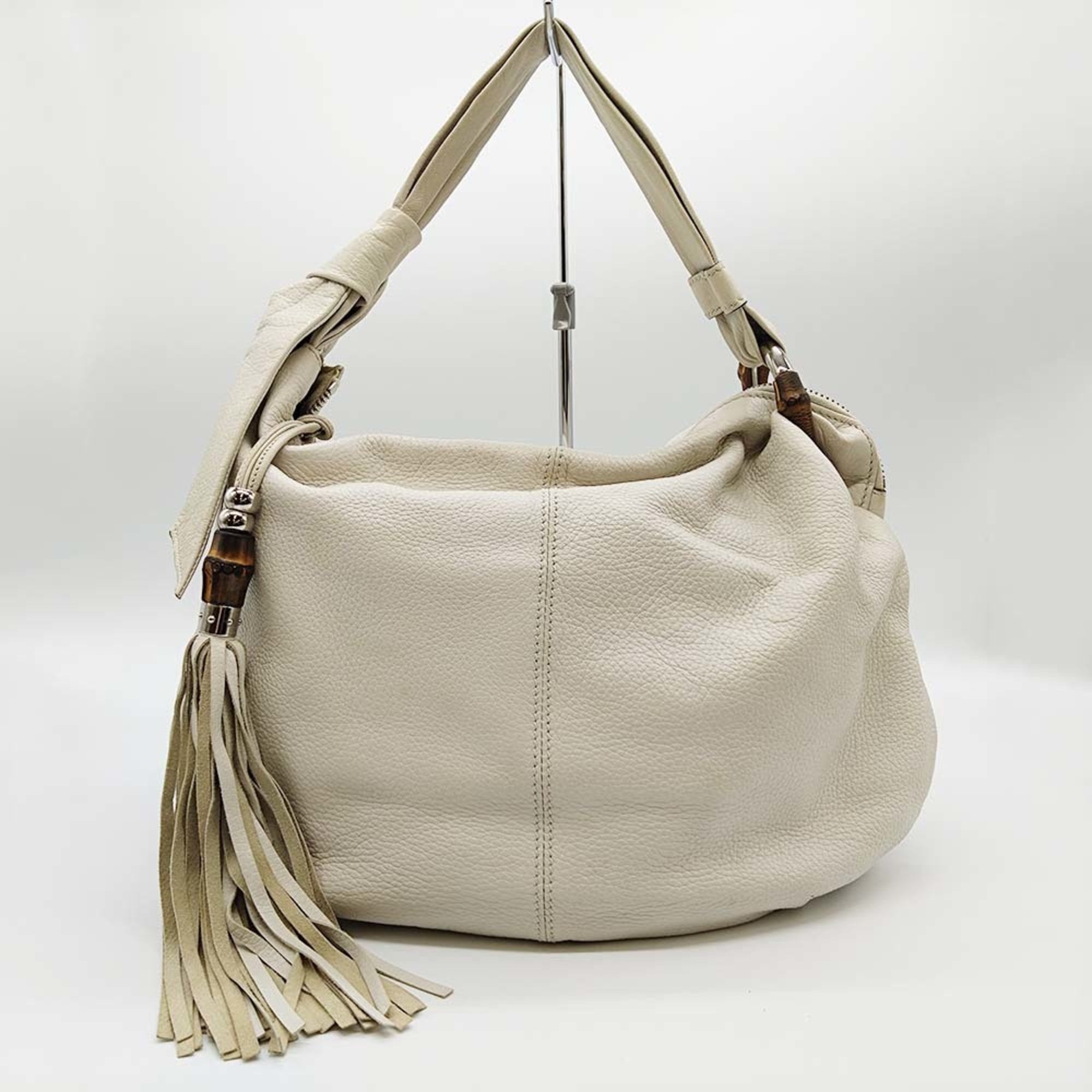 GUCCI Bamboo Shoulder Bag Leather Ivory White 232930 Women's